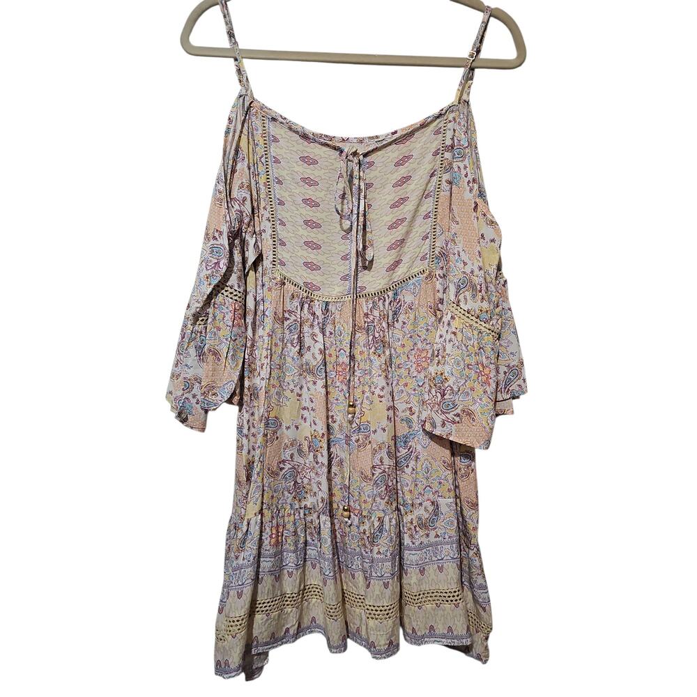 NWOT Boho Chic Mini Dress Tunic Womens Large Butter Yellow Flare Sleeves Resort